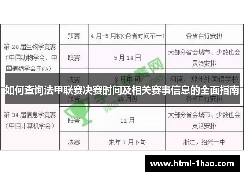 如何查询法甲联赛决赛时间及相关赛事信息的全面指南 如何查询法甲联赛决赛时间及相关赛事信息的全面指南