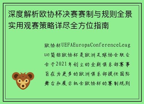 深度解析欧协杯决赛赛制与规则全景实用观赛策略详尽全方位指南 深度解析欧协杯决赛赛制与规则全景实用观赛策略详尽全方位指南